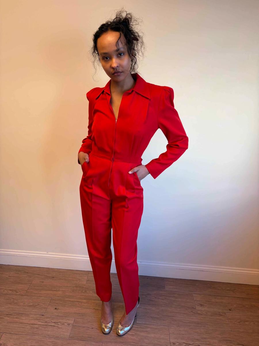 1970s OMO Norma Kamali Cherry Red Jumpsuit  product image