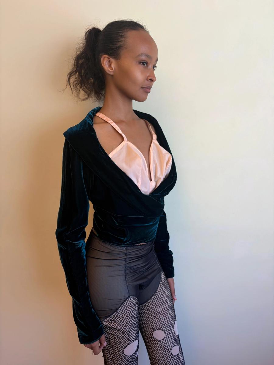 90s Katharine Hamnett Green Velvet Blouse product image