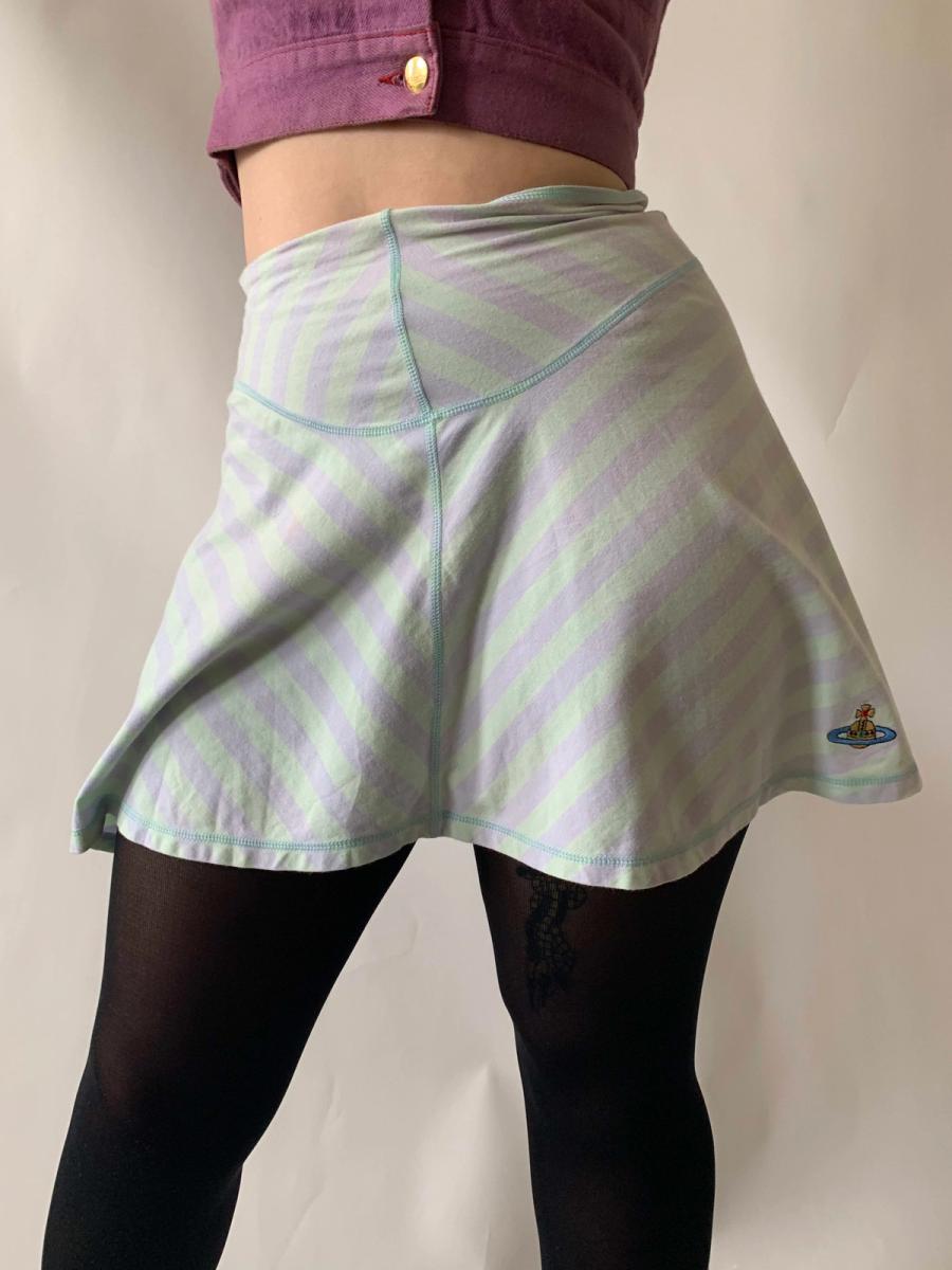 90s Vivienne Westwood Pastel Striped Orb Mini Skirt