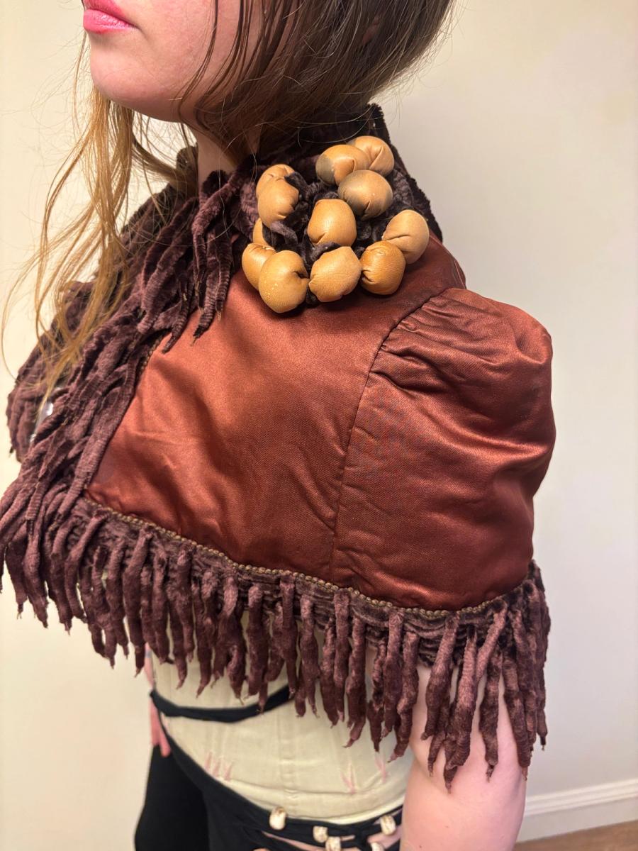 1880s Icicle Fringe Chenille Cape with Leather Flower product image