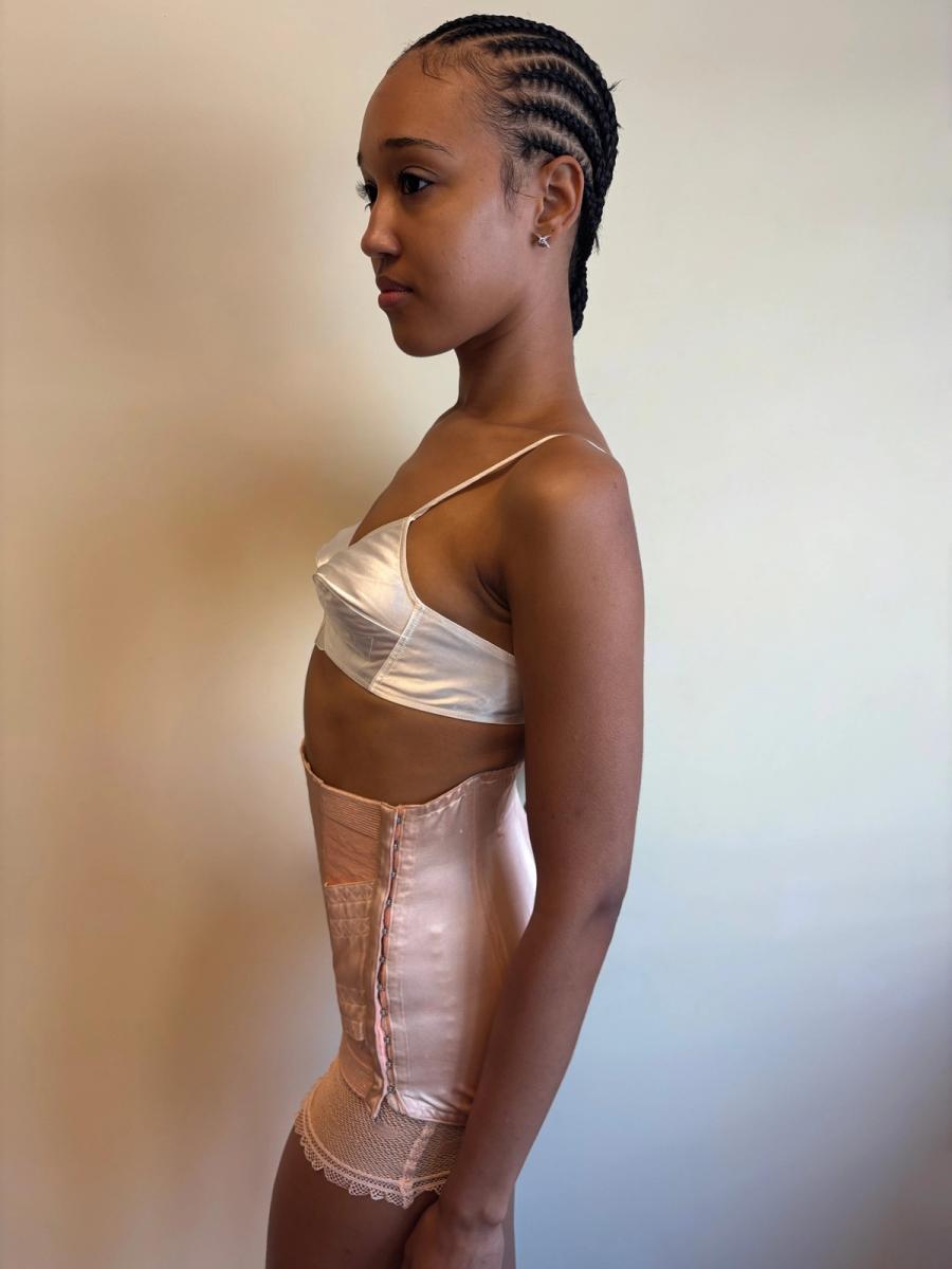 White Satin French Bullet Bra with Embroidered Front product image