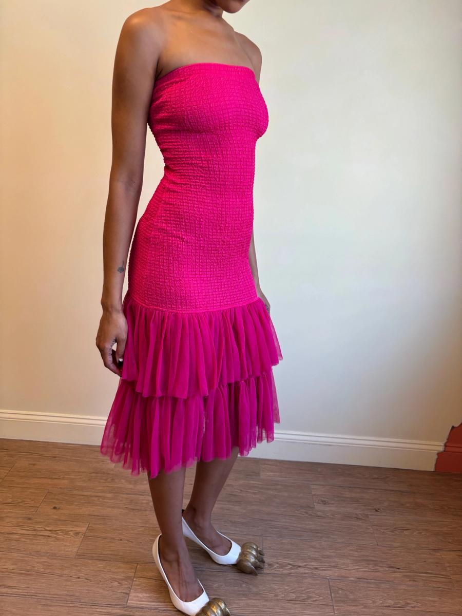 80s Yvan & Marzia Hot Pink Strapless Dress product image