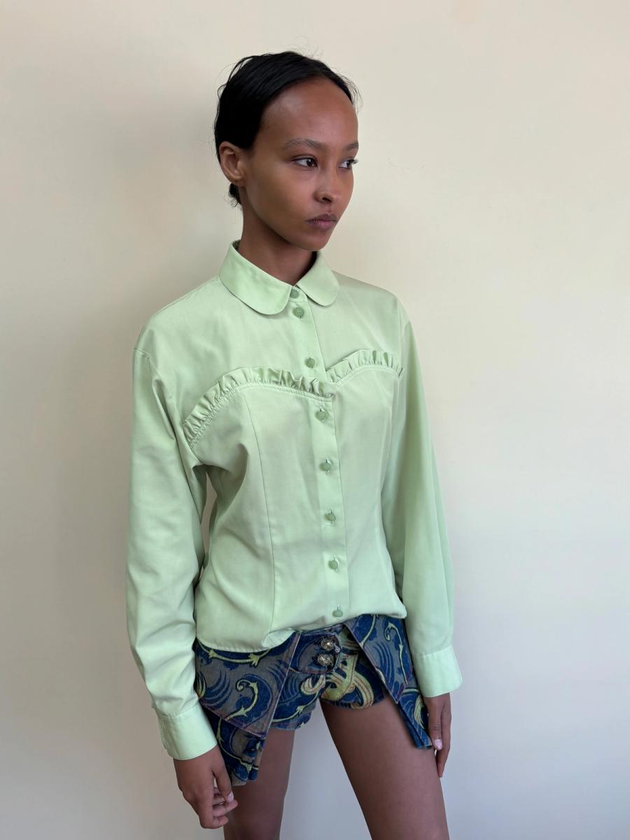 90s Chantal Thomass Chartreuse Button Up Shirt