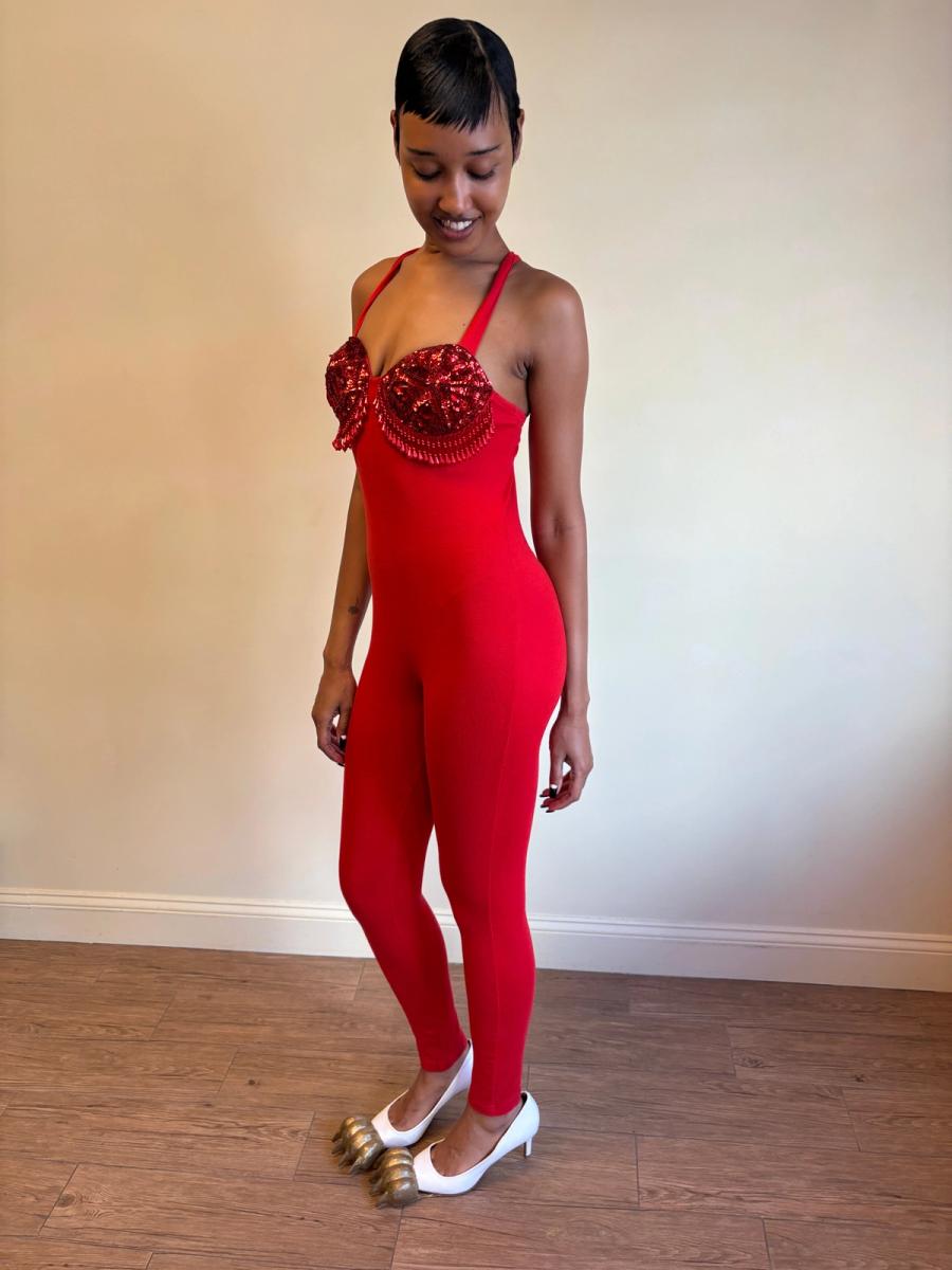 80s Red Beaded Fringe Leotard product image