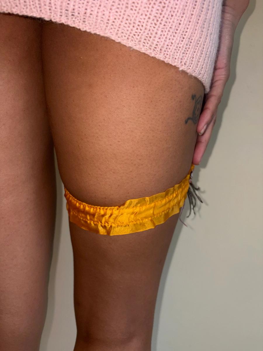 1920s Tangerine Silk Flower Garter with Feather  product image