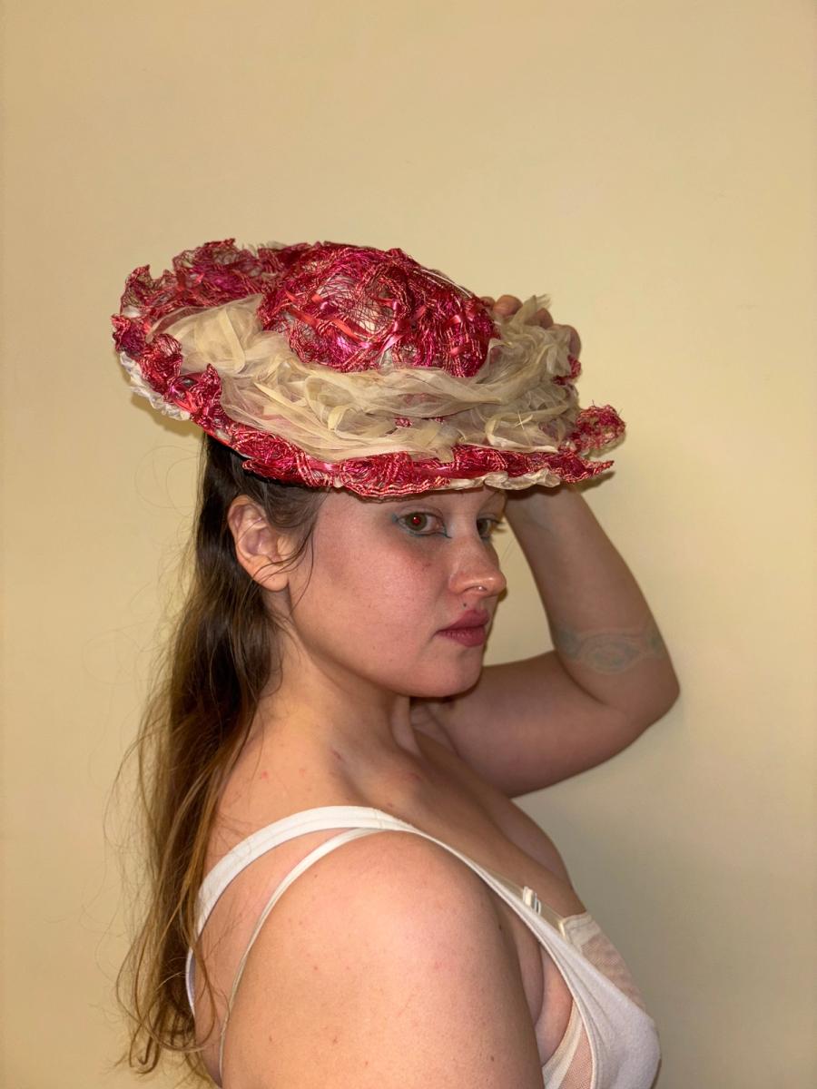 1860s Bright Pink Woven Hat product image