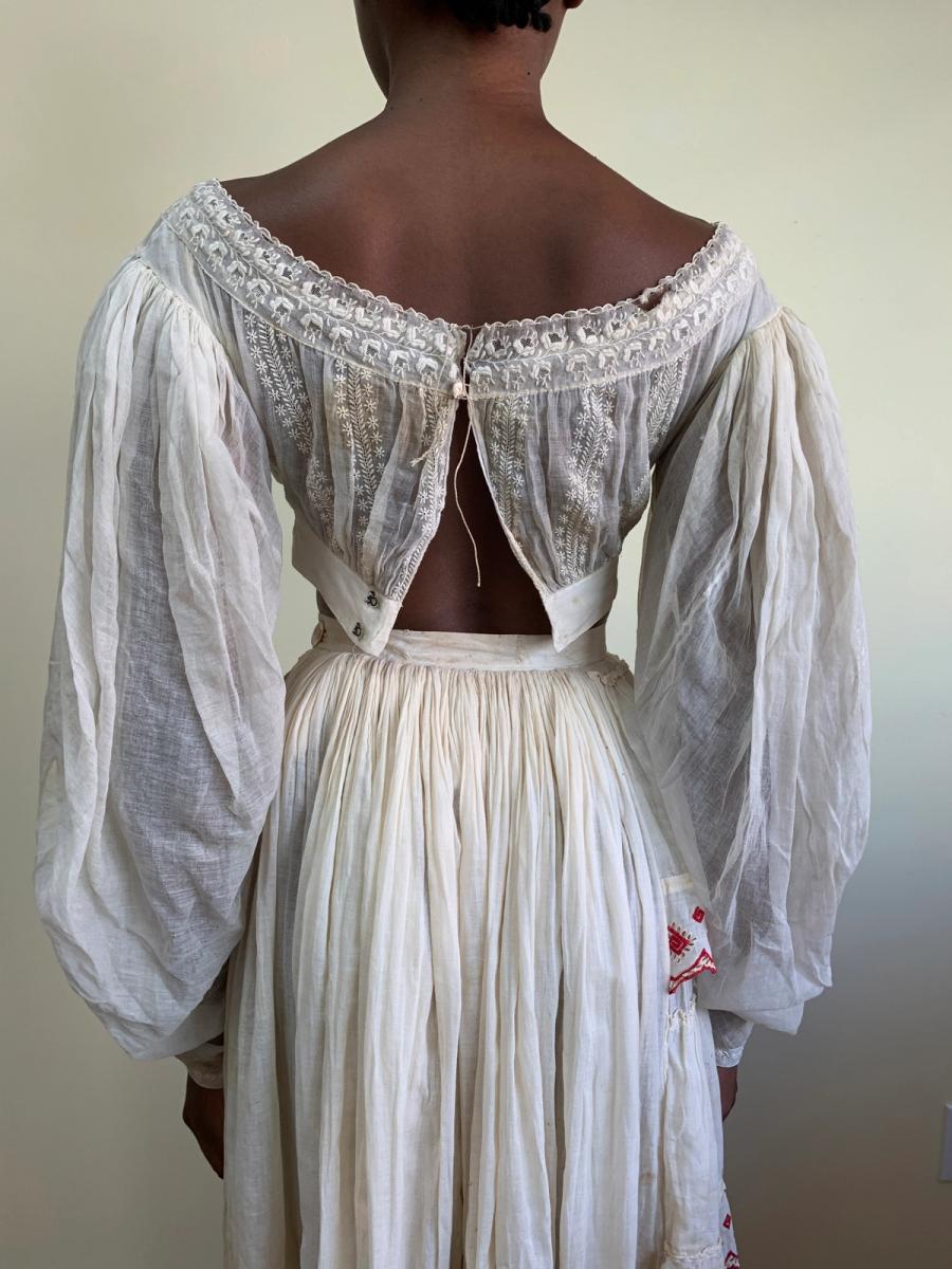 1880s Tiered Muslin Skirt with Embroidered Greek Key product image