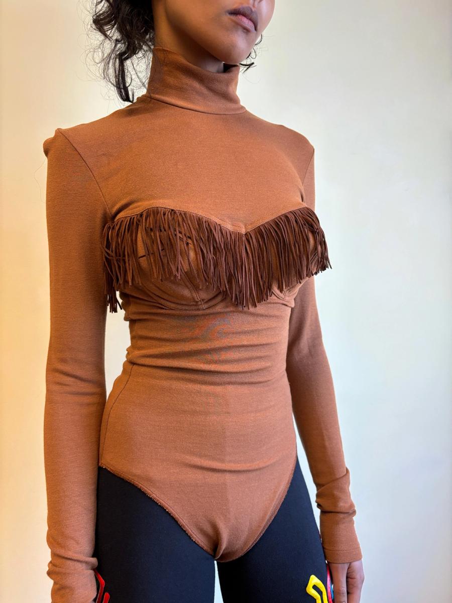 90s Chantal Thomass Brown Fringe Leotard product image
