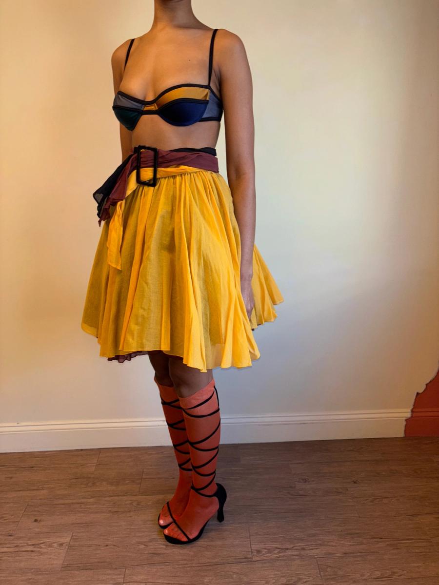 80s Victorio & Lucchino Layered Multi Color Linen Skirt product image