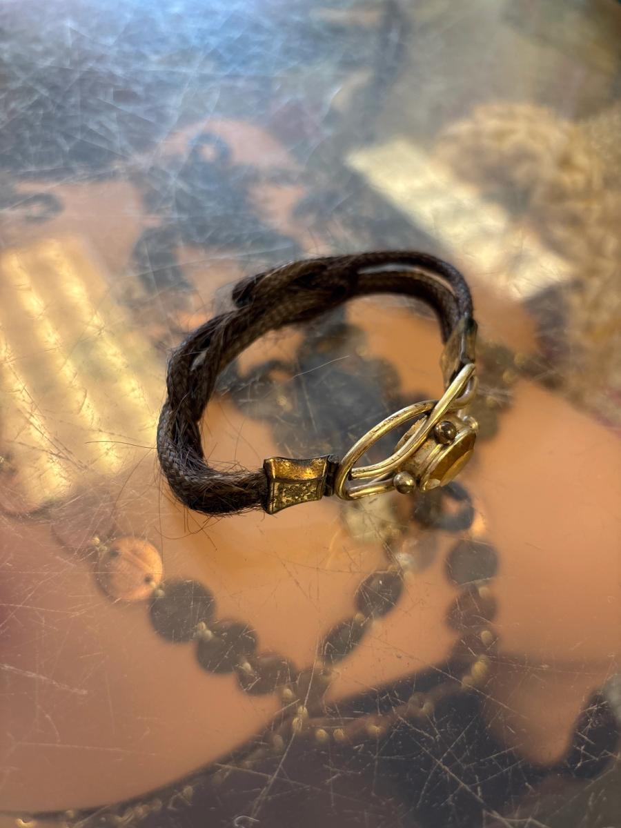 1800s Mourning Citrine Glass Hair Bracelet product image