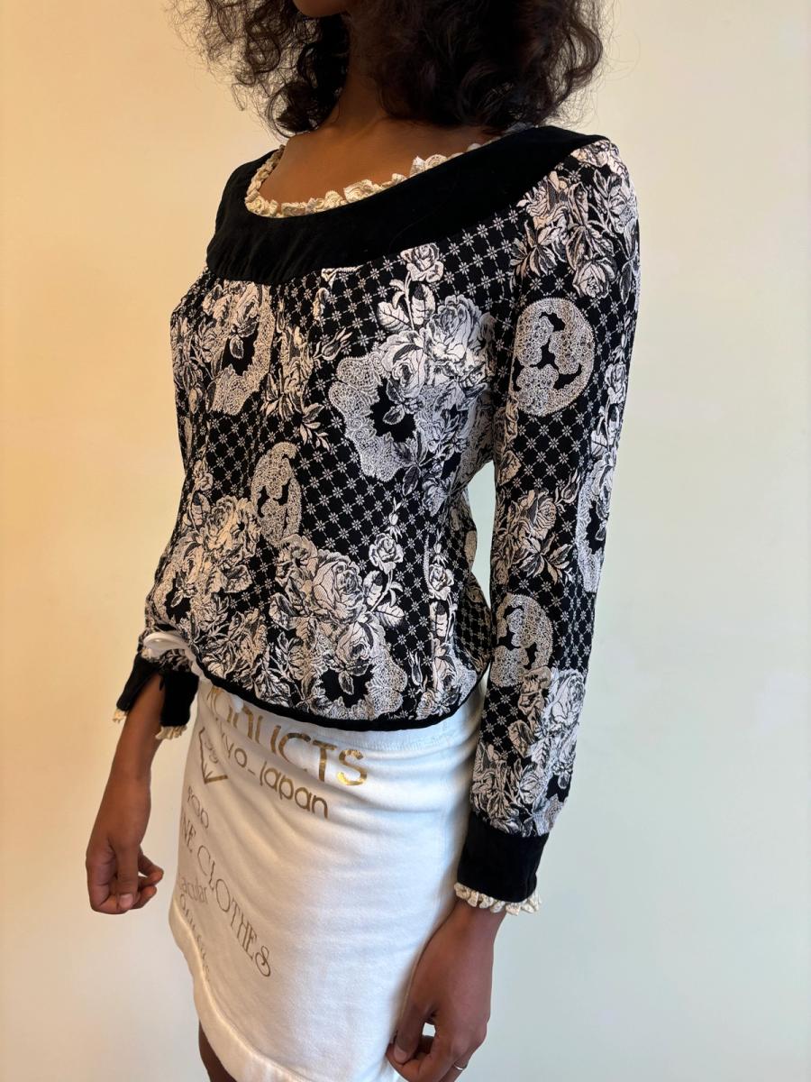 80s Chantal Thomass Velvet Floral Top