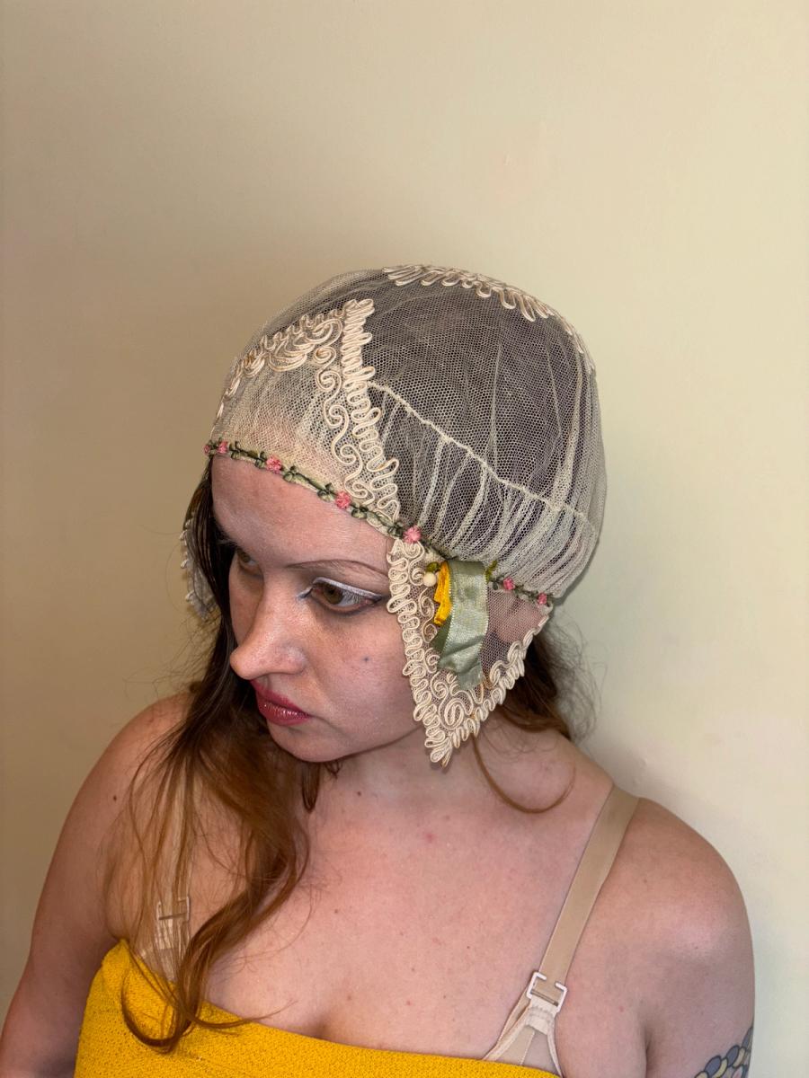 1920s French Bonnet with Yellow Ribbon product image