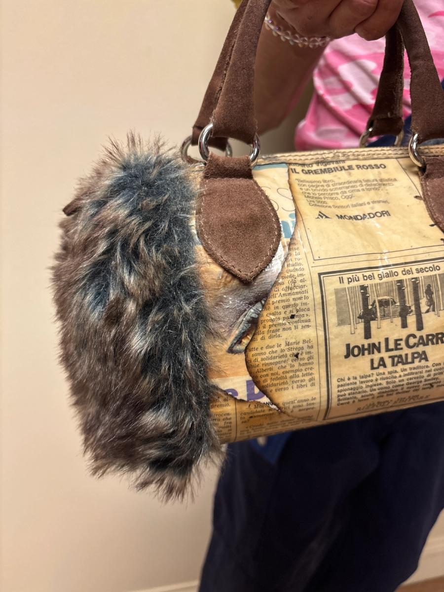 Newsprint and Faux Fur Italian Purse product image