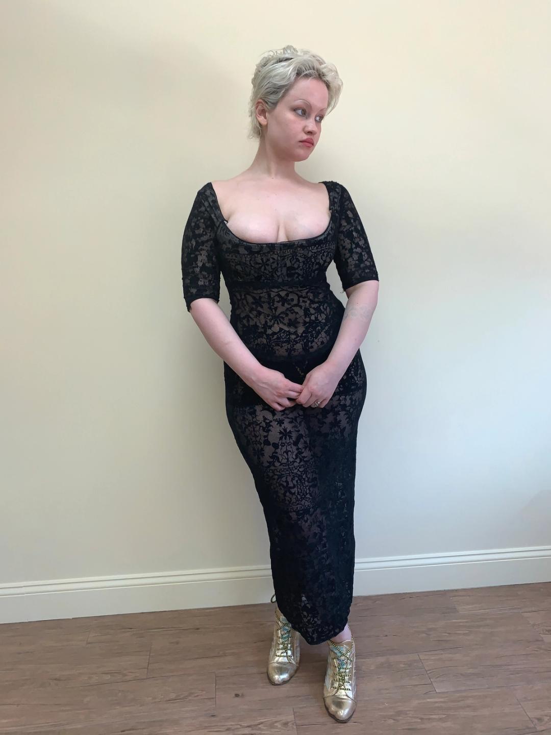 A/W 1992-93 Vivienne Westwood Flocked Tulle Regency Corset Dress A/W 1992-93 Vivienne Westwood Flocked Tulle Regency Corset Dress