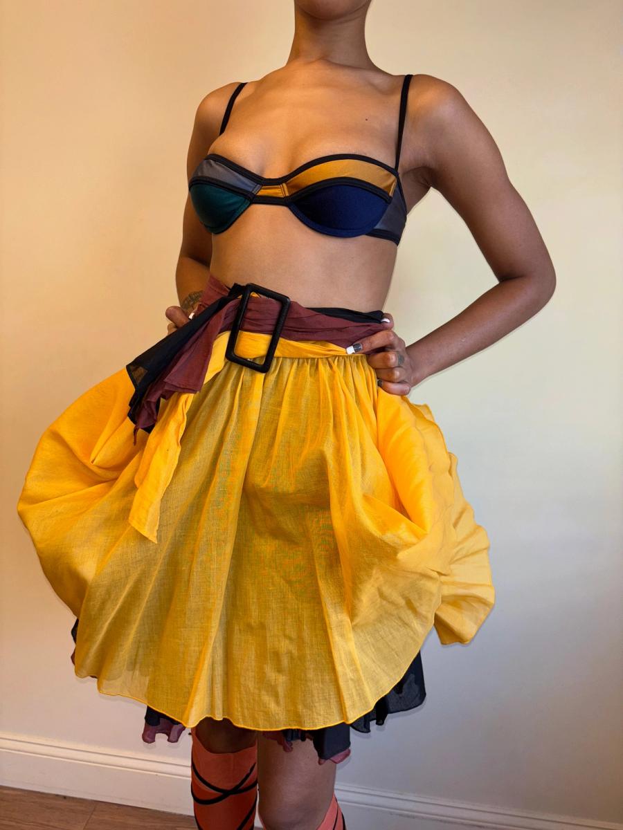 80s Victorio & Lucchino Layered Multi Color Linen Skirt product image