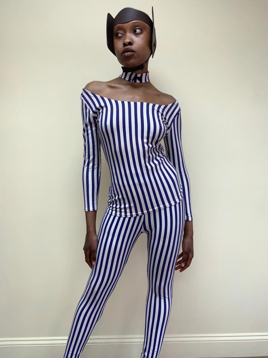 1992 Junior Gaultier Striped Set with Attached Choker product image