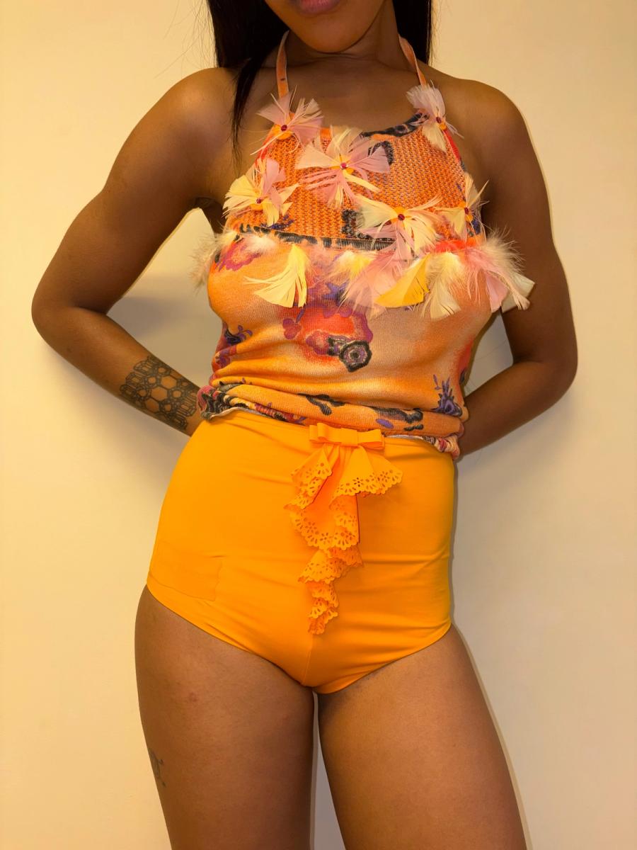 Chantal Thomass Yellow Ruffle Bow Swim Bottoms product image