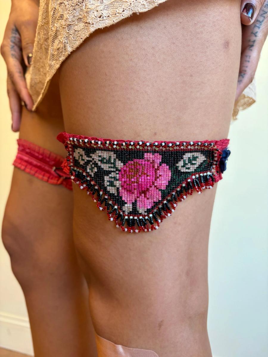 Rare 1920s Beaded Flower Garters product image