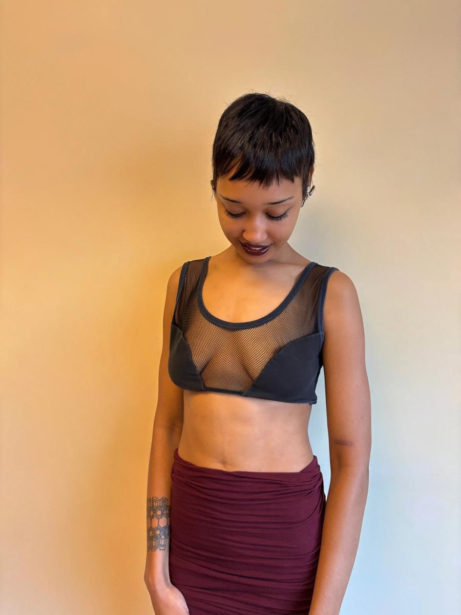 80s Junior Gaultier Mesh Cutout Crop Top product image
