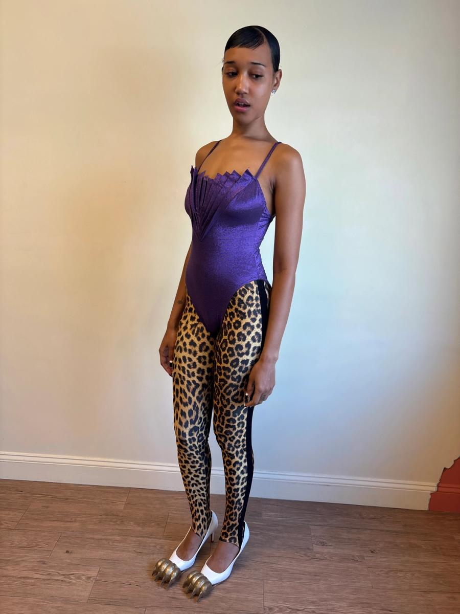 80s Nikos Apostolopoulos Purple Fan-pleated Bodysuit product image
