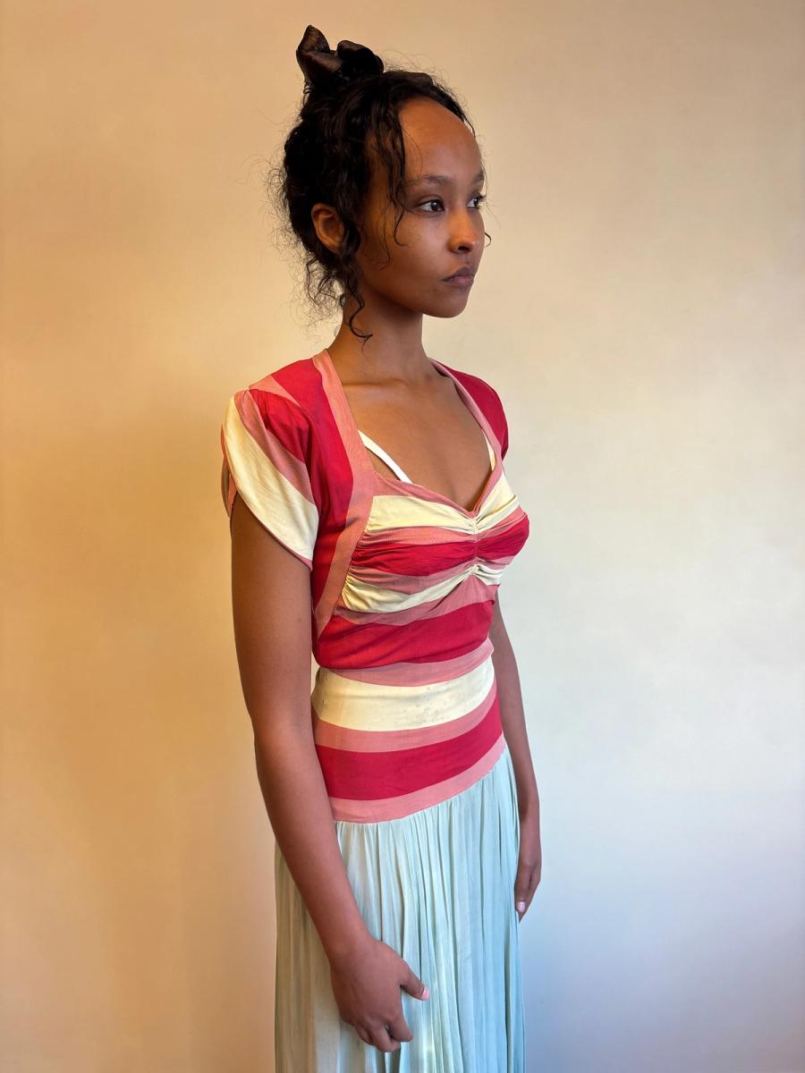 1940s Striped Knit Dress with Chiffon Skirt  product image