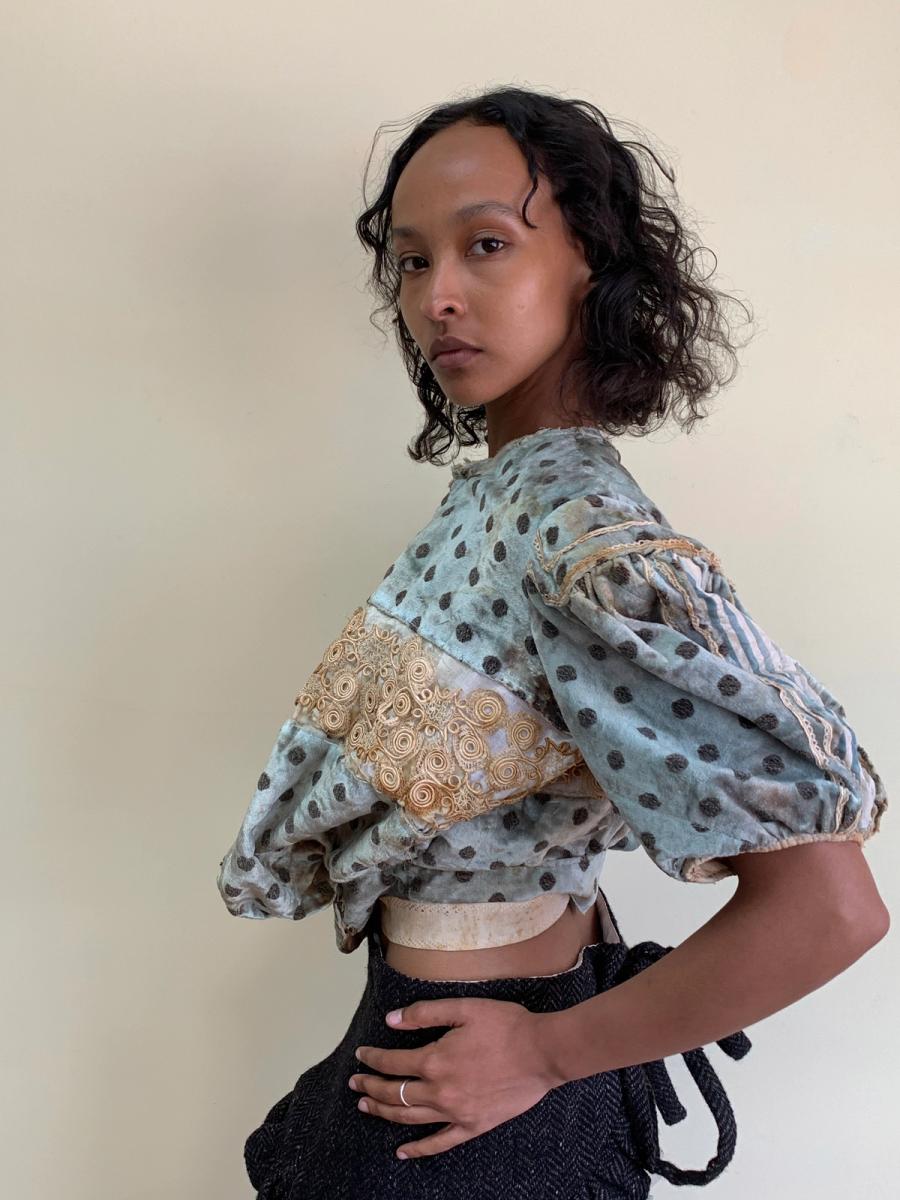 1890s Velveteen Teal Bodice with Balloon Sleeves product image