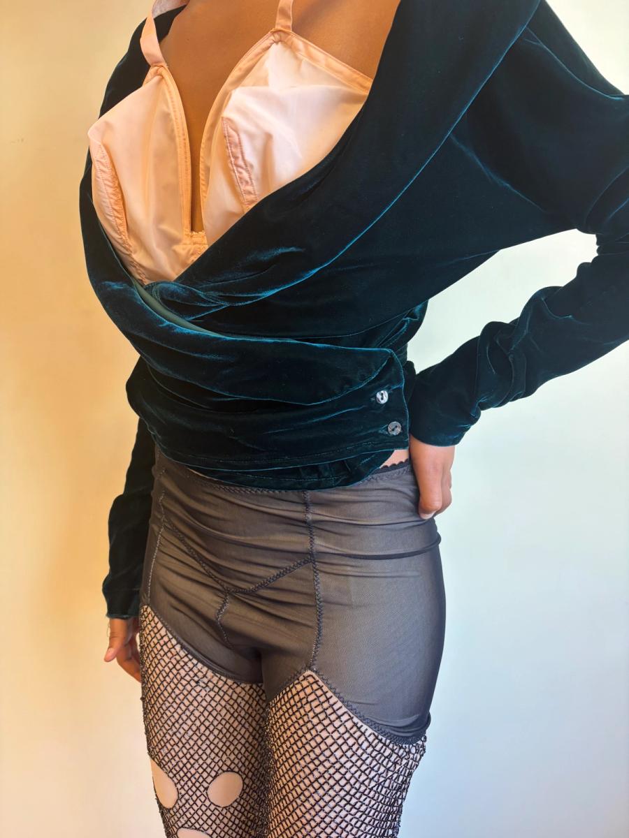 90s Katharine Hamnett Green Velvet Blouse product image
