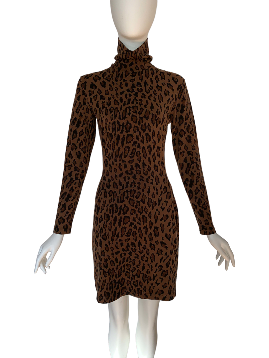 90s Norma Kamali Leopard Turtleneck Dress product image