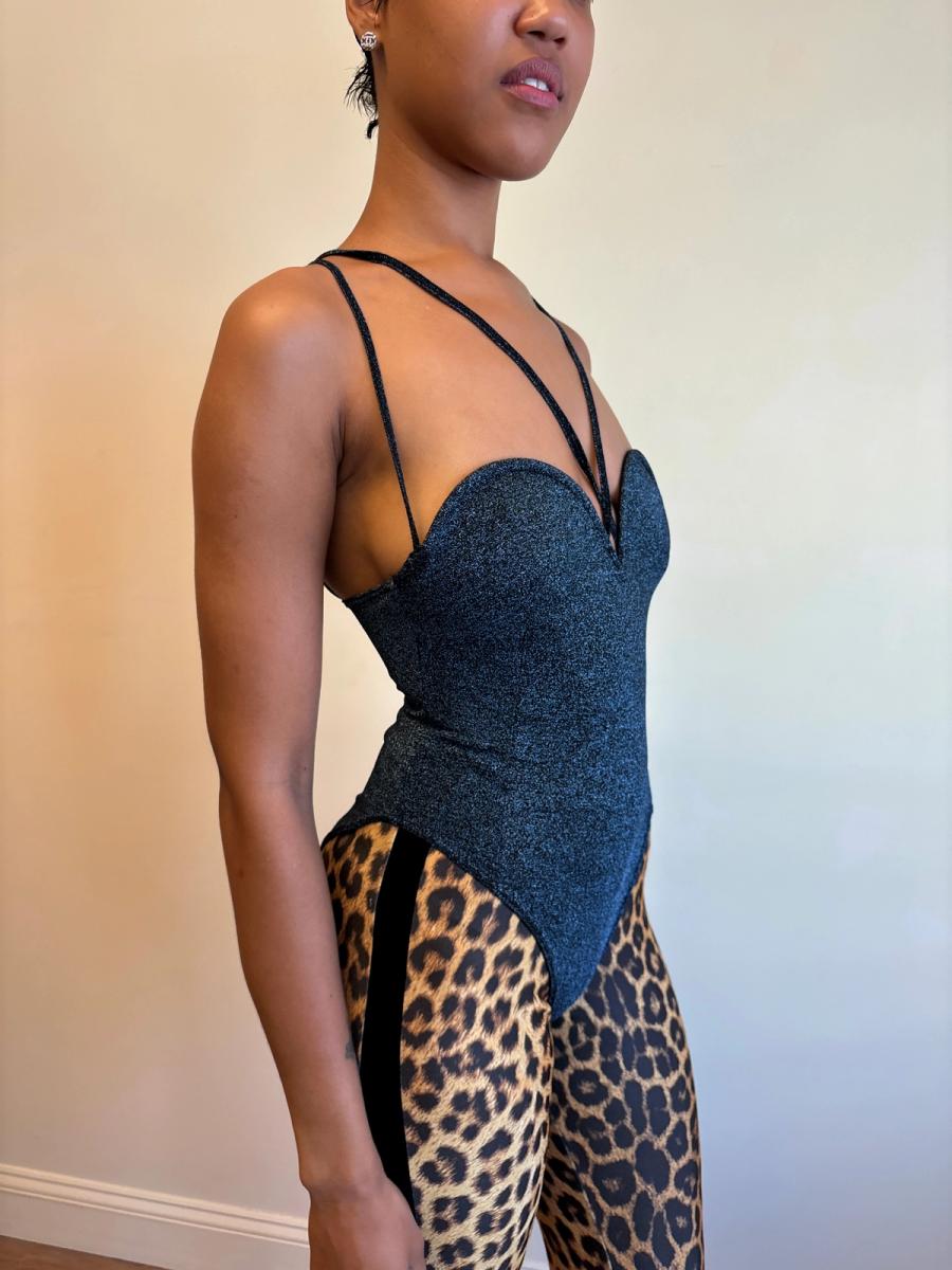 80s Nikos Apostolopoulos Blue Sparkly Underwire Leotard product image