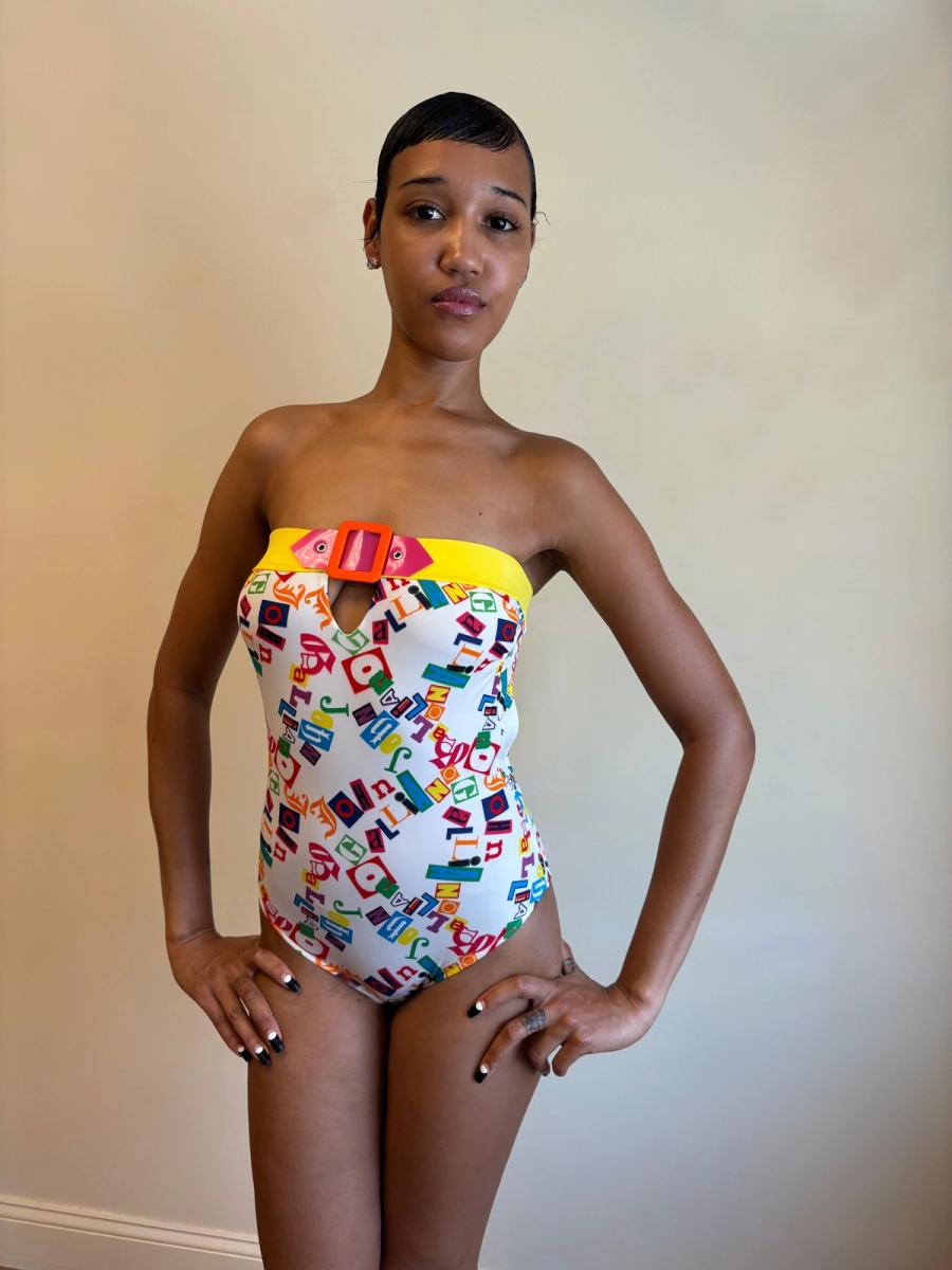 Vintage Galliano Collage Text Swimsuit product image