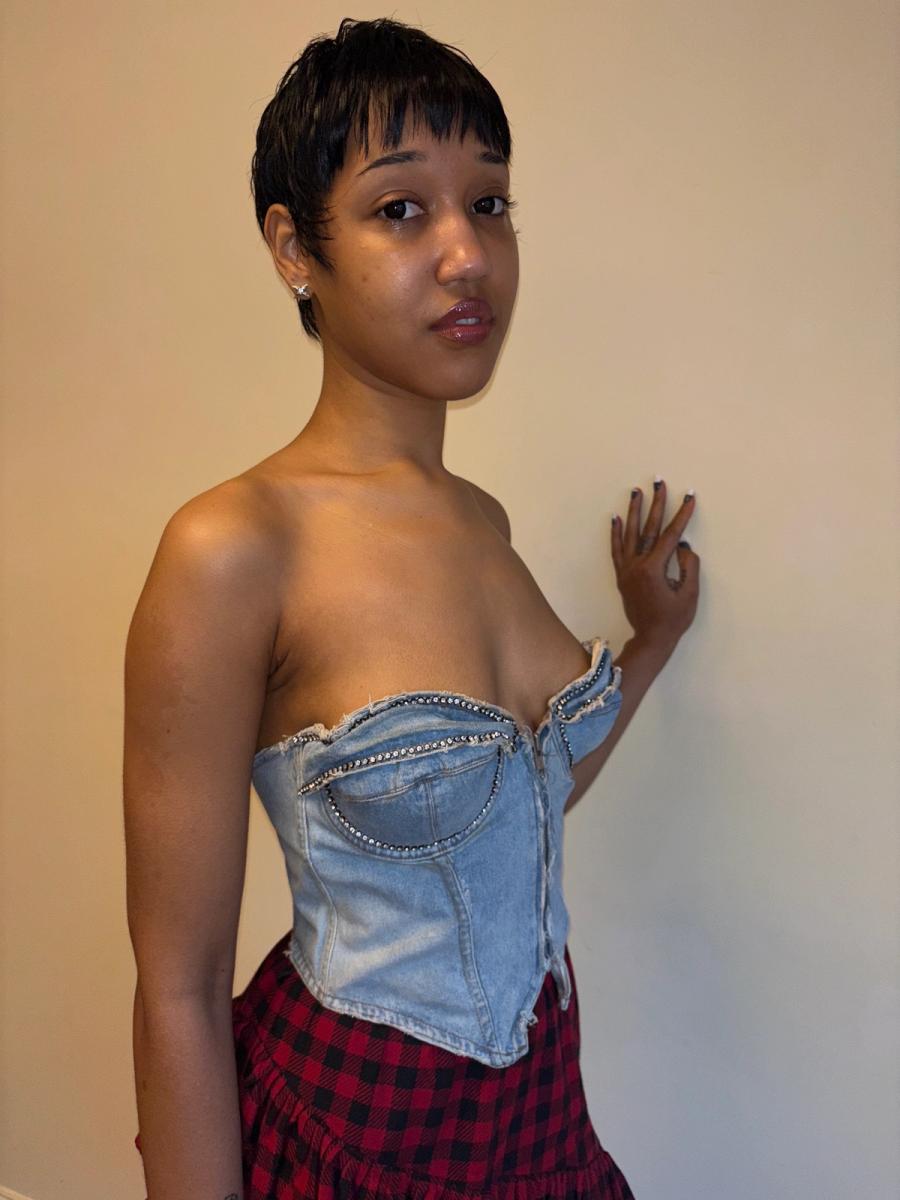 80s Katherine Hamnett Rhinestone Denim Bustier product image