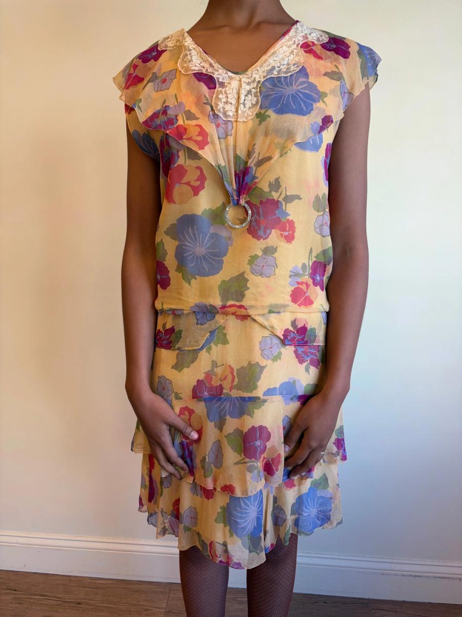 French Late 1920s- 1930s Floral Chiffon Dress product image