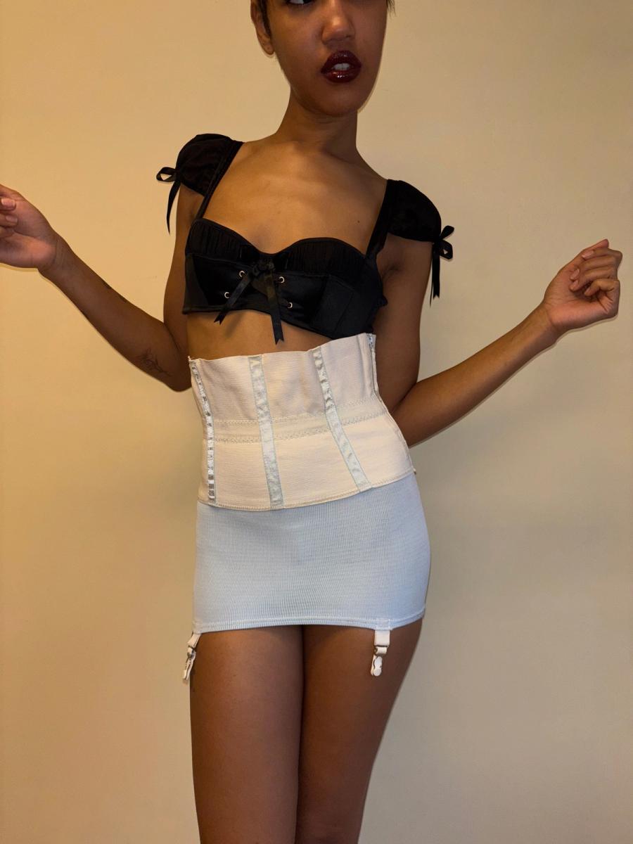 30s or 40s Rubber Baby Blue and White Waist Cincher product image