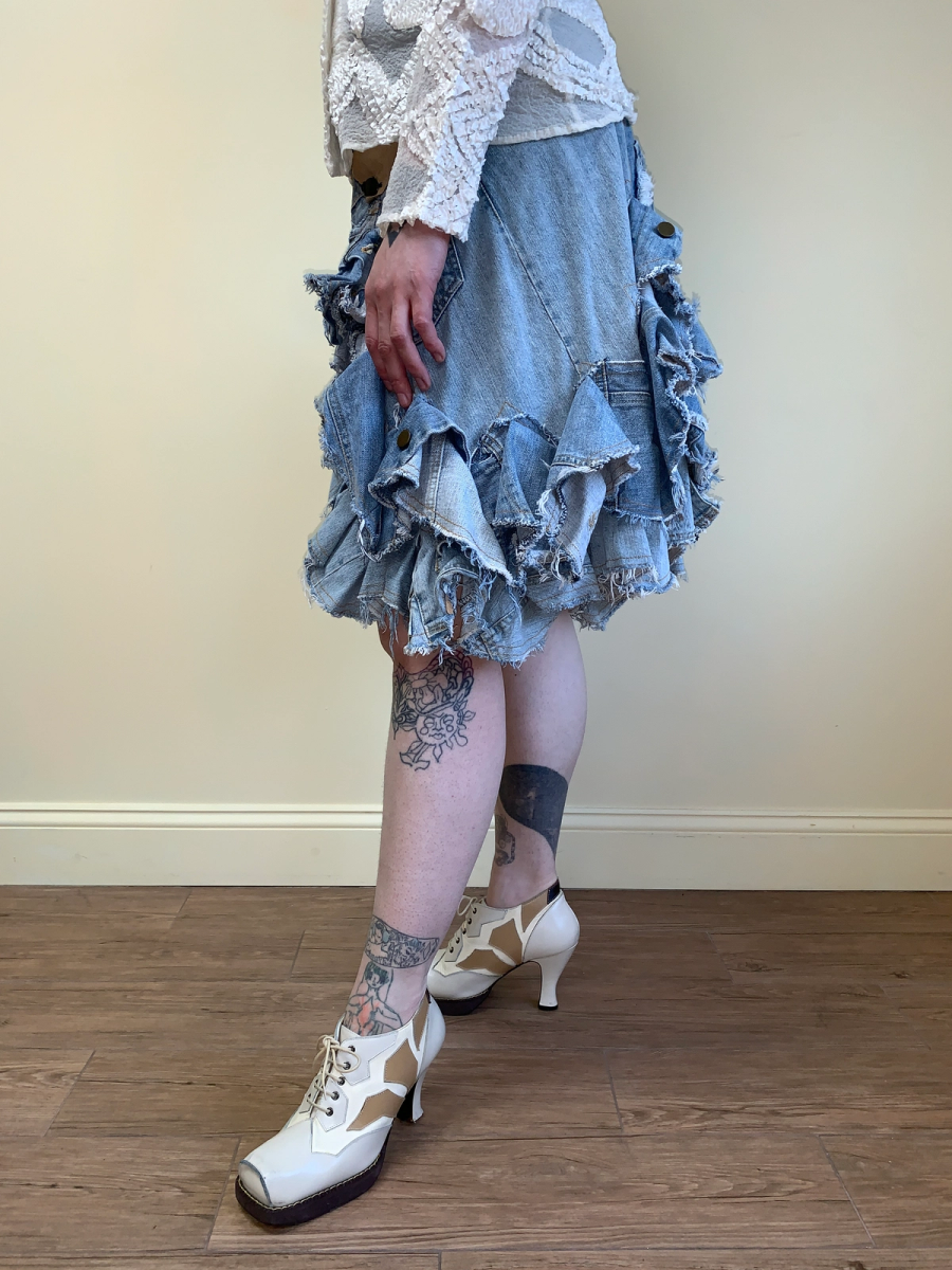 Nozomi Ishiguro Patchwork Denim Ruffle Skirt product image