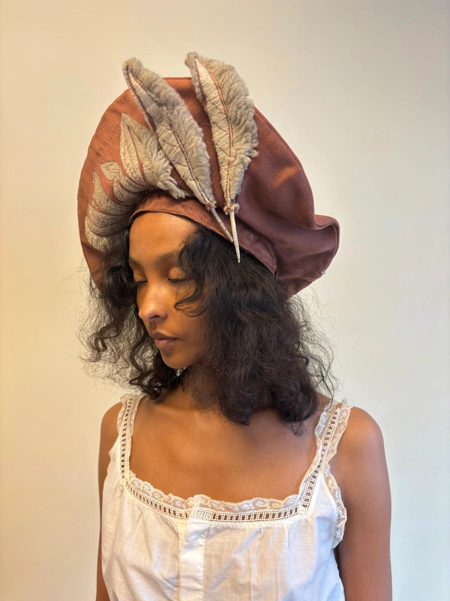 Unusual Midcentury Hat With Tromp L'oeil & Real Feather  product image