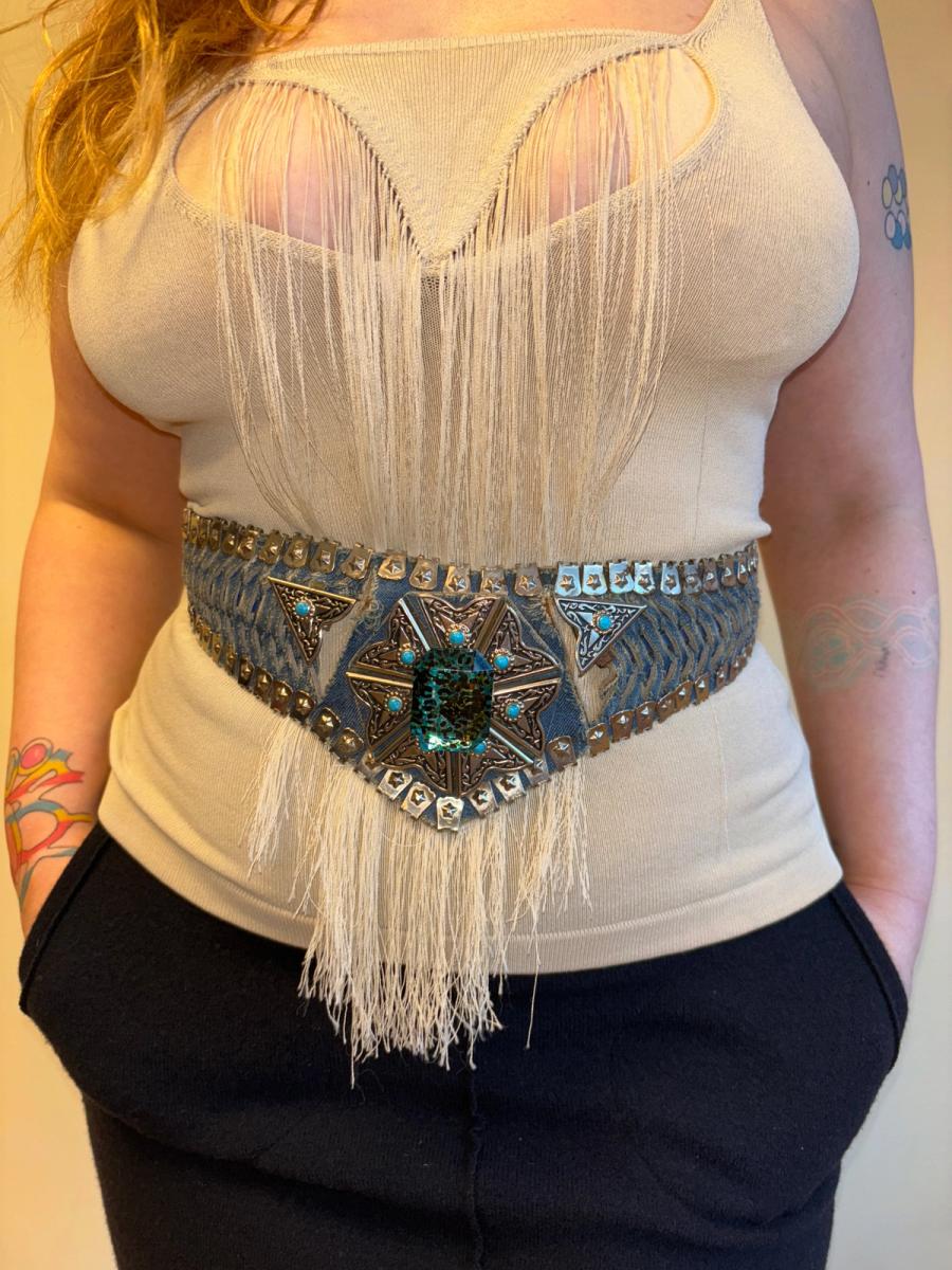 80s French Turquoise Demin and Leopard Belt product image