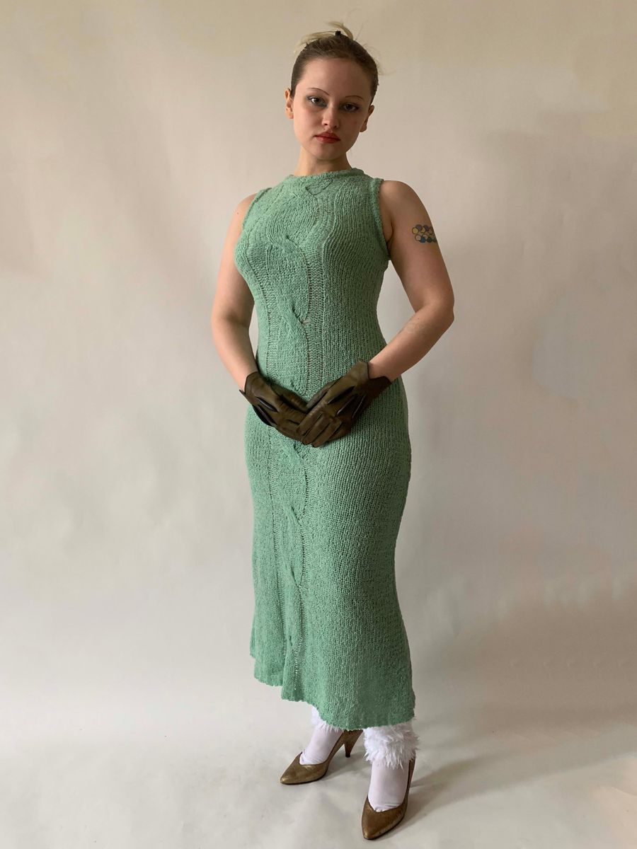Beauty: Beast Sage Green Knit Maxi Dress product image
