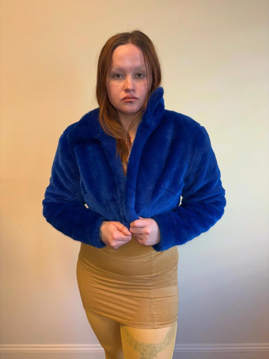 Vintage Norma Kamali Electric Blue Faux Fur Coat product image