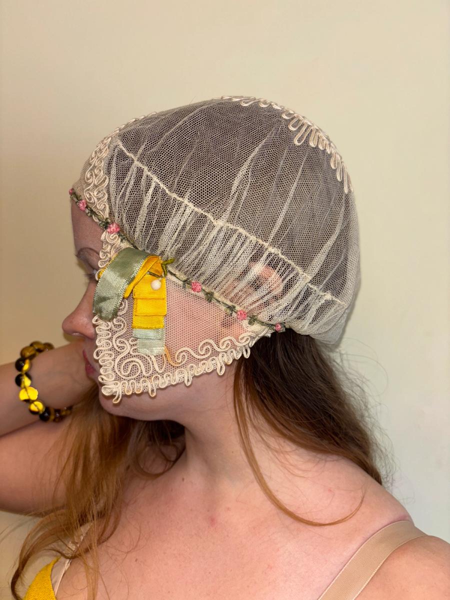 1920s French Bonnet with Yellow Ribbon product image