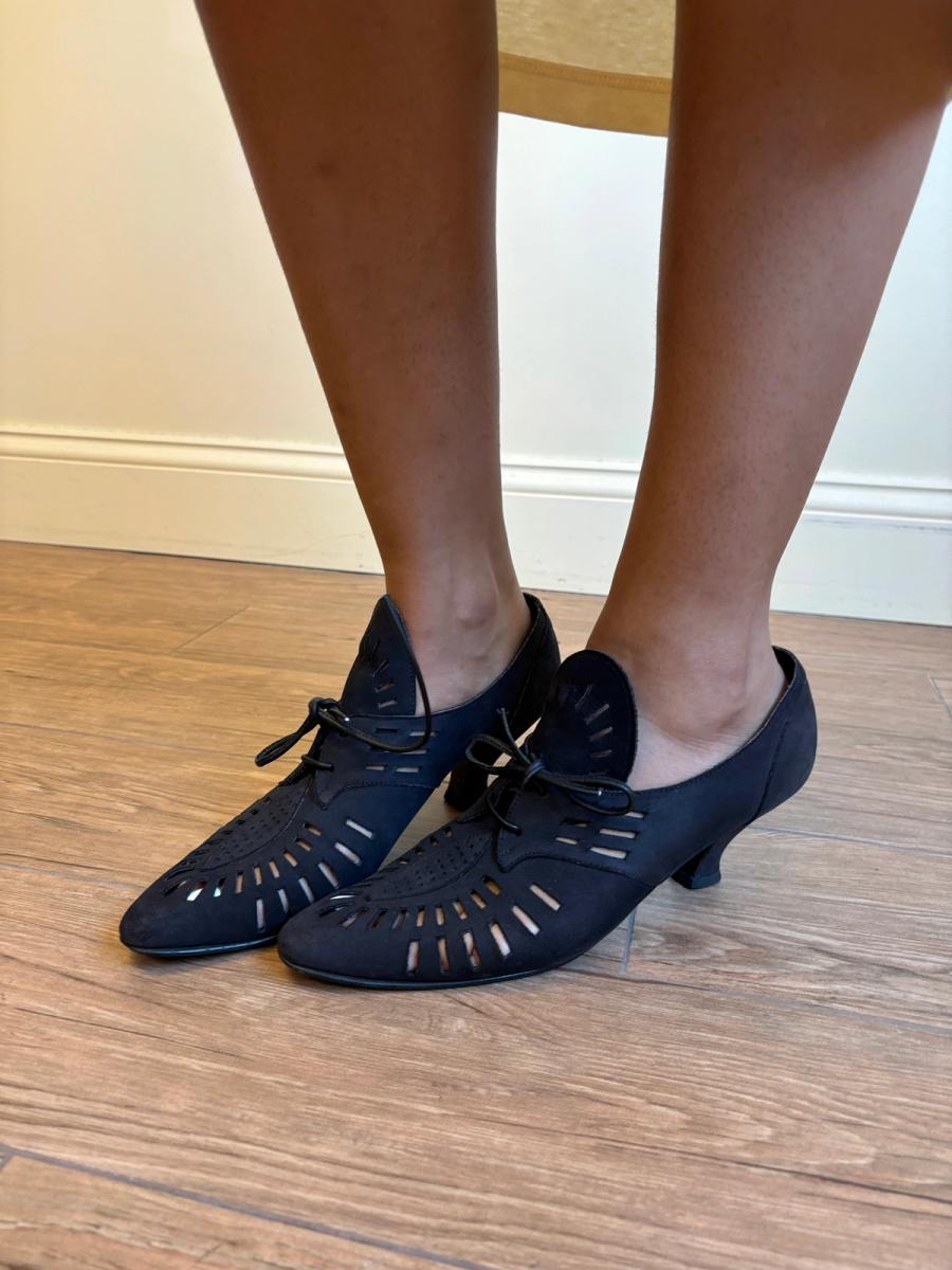 1980s Norma Kamali Cutout Suede Shoes 