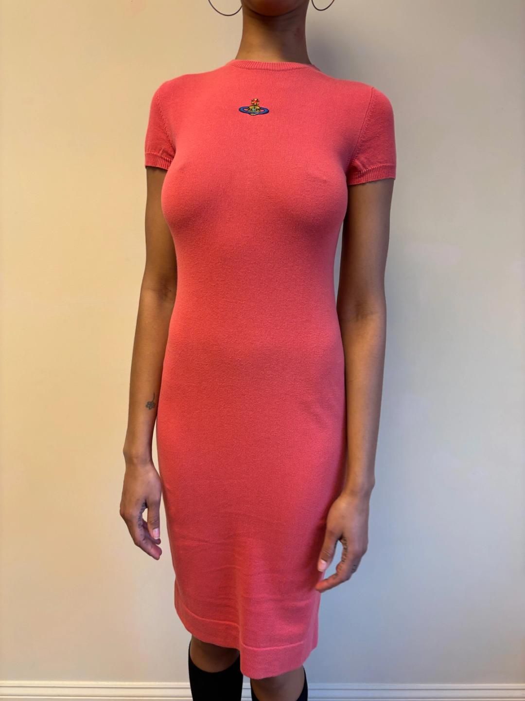 Vintage Vivienne Westwood Coral Pink Knit Orb Dress Vintage Vivienne Westwood Coral Pink Knit Orb Dress