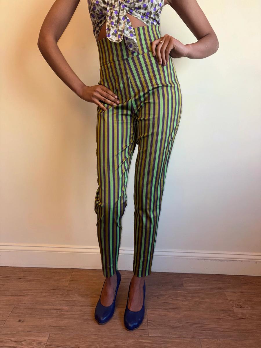 Romeo Gigli Striped Silk Cigarette Pants product image