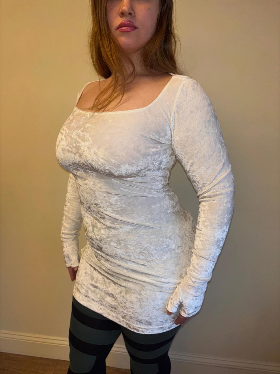 90s Norma Kamali Gloved White Velvet Dress product image