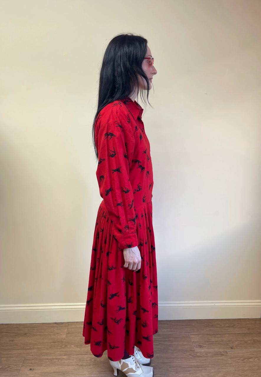 1980s Norma Kamali Flannel Horse Print Dress product image