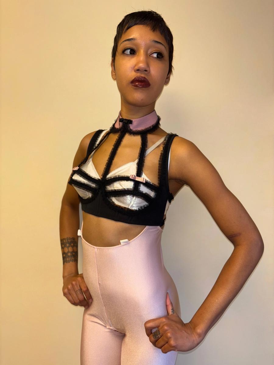 Chantal Thomass Collared Mesh Pleated Lattice Bra product image