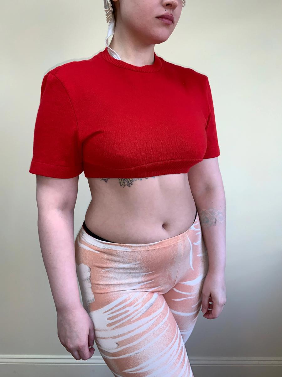 80s Norma Kamali Red Cropped Sweatshirt product image