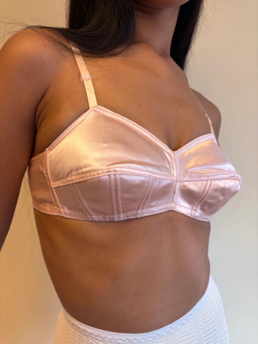 1950s French Pink Satin Bullet Bra product image