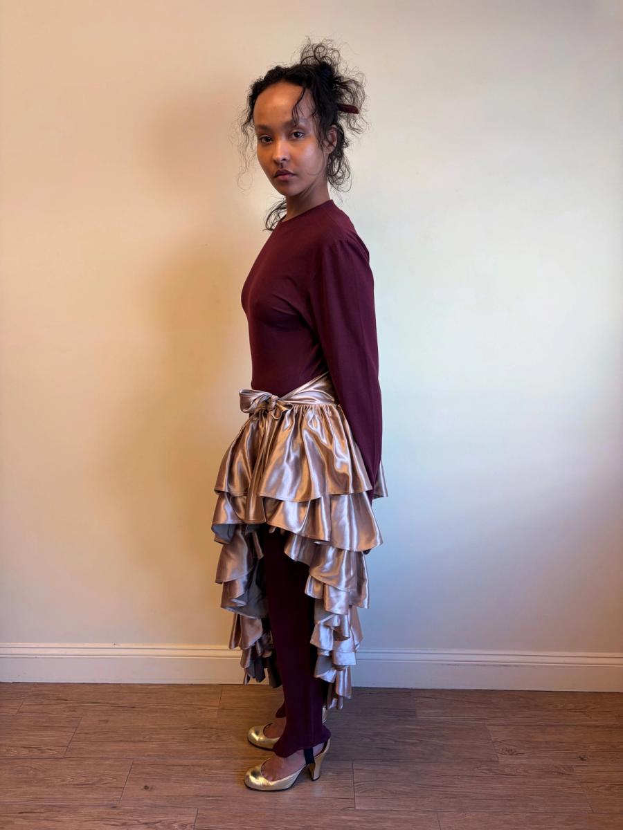 80s Norma Kamali OMO Ruffle Wrap Skirt product image