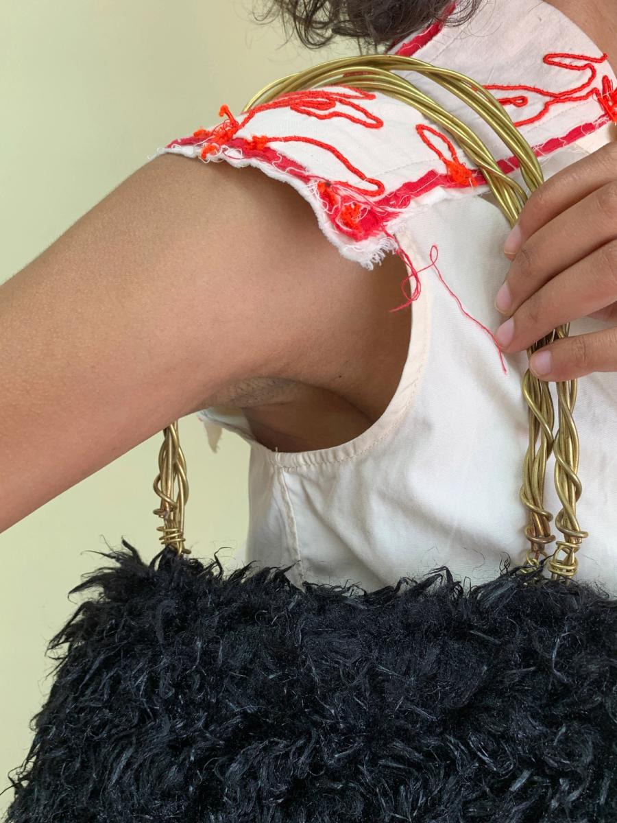 Jane Marple Curly Fur Bag With Sculptural Metal Handle  product image