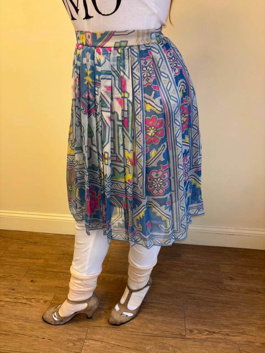 80s Ungaro Pleated Floral Chiffon Skirt  product image
